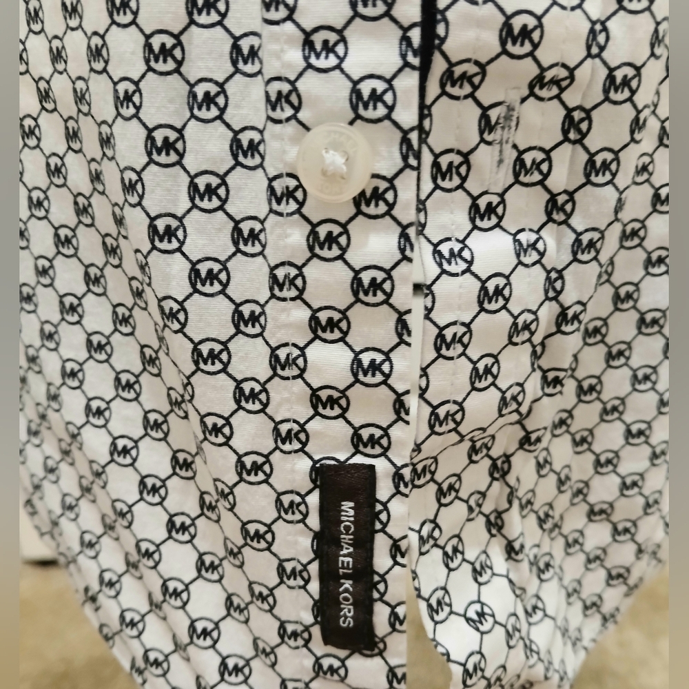 Men's Michael Kors Slim Fit Black & White Button Down Dress Shirt‎ - Picture 15 of 16